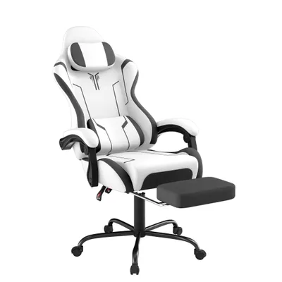Produktbild von JOIEYOU Massage Gaming Stühle 360° Drehbare Computer Bürostuhl mit Fußstütze & Kopfstütze & Massage-Lendenkissen Ergonomisch Racing Gamer Sessel mit 90-135° Einstellbar Rückenlehne bis 135KG(Weiß)