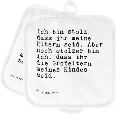 Produktbild von Mr. & Mrs. Panda topfhalter Ich bin stolz, dass... - Weiß - Geschenk, schöner Spruch, Topflappenset, Sprüche, Topflappen Set, 2er, Weisheiten Zitate Lustig Weisheit Worte