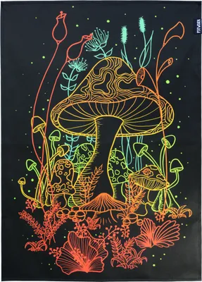 Produktbild von PSYWORK Schwarzlicht Stoffposter Neon "Magic Mushroom ChromaDepth", 50x70cm