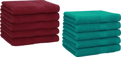 Produktbild von Betz 10 Stück Gästetücher 30x50 cm PREMIUM 100% Baumwolle Set Farbe: dunkelrot und smaragdgrün