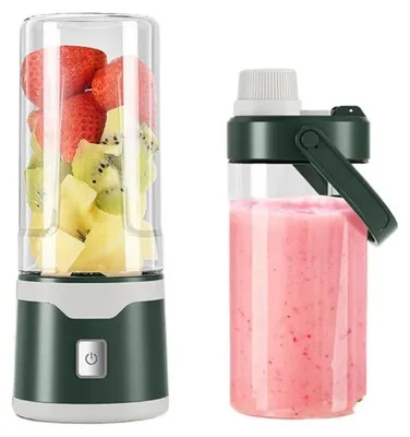 Produktbild von Tragbarer Smoothie-Mixer - Mini Standmixer - 18 Edelstahlklingen - 450 ml Fassungsvermögen - 60 W Leistung - 2 Becher mit Trinkdeckel - Grün