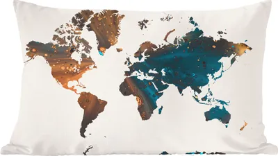Produktbild von MuchoWow® Zierkissen Sofakissen Wohnzimmer Dekokissen 50x30 cm Weltkarte - Blau - Farbe - Wohnzimmerdekoration - Polster mit Photo