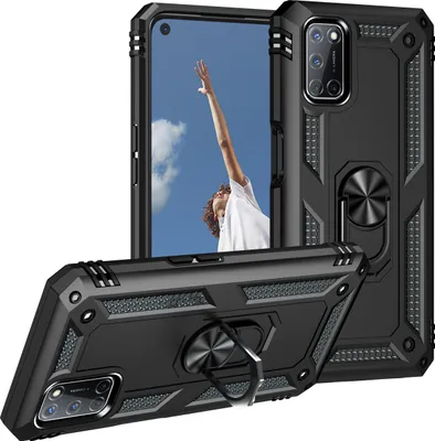 Image de Etui pour OPPO A52/A72/A92 4G étui de protection militaire double couche avec support d'anneau et support noir