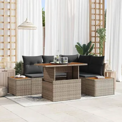 Image de Maison Exclusive - Ensemble canapé de jardin avec coffre de rangement 5 pièces gris polyrotin