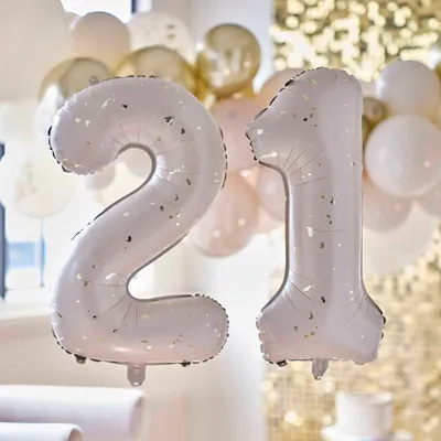 Produktbild von Folienballons Zahl 21 Creme-Gold Elegance 66cm