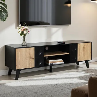 Imagen del producto de Mueble de TV de 140 cm, color , con puertas de aspecto madera