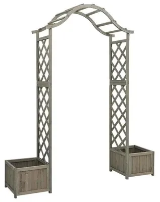 Obrázok produktu pre Záhradná pergola – pergola s kvetináčmi – 175 x 40 x 204 cm – masívne smrekové drevo – s mriežkou na popínavé rastliny – sivá farba