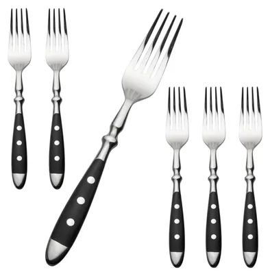 Image de Omgoods - Ensemble de 6 fourchettes de table en acier inoxydable avec des manches noires de style moderne