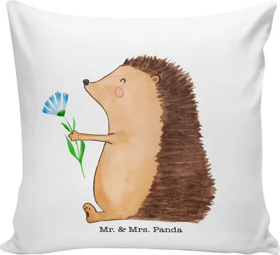 Produktbild von Mr. & Mrs. Panda Deko Kissen Igel Blumen - Weiß - Geschenk, Gute Laune, für sofa, Dekokissen 40x40, krank, Krankenhaus, Besserung, Genesungswünsche, kuschelkissen