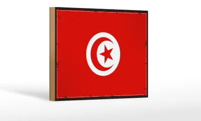 Produktbild von Holzschild Flagge Tunesiens 18x12 cm Retro Flag of Tunisia Dekoration
