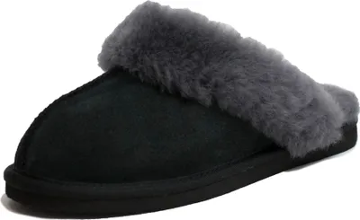 Produktbild von Lammfell Pantoffel NADINE mit Fellkranz schwarz 38