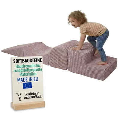 Produktbild von Pillows24 – Schaumstoff Bausteine Kinder aus Cord | 4-teiliges Softbausteine Set zum Spielen & Klettern Baby | für Motorik & Bewegung