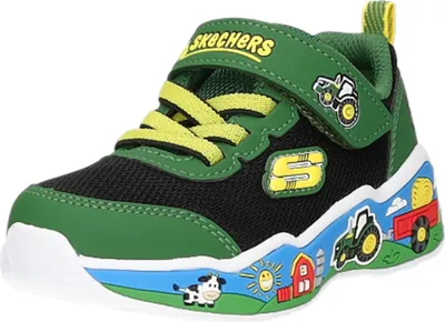 A single child's sneaker with a farm theme.