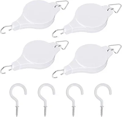 Produktbild von Set aus 4 Pflanzrollen, Vogelstuben-Haken, Gartenstuhlstützen, Blumenhalter, Vogelstube-Hängegestell (Weiß)