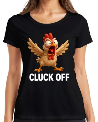 Immagine prodotto di CLUCK OFF divertente pollo arrabbiato fattoria regalo umorismo sfacciato signore t-shirt, nero, L