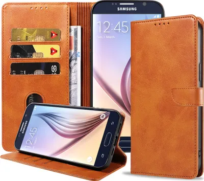 Obrázok produktu pre Vhodné pre telefón Samsung Galaxy S6 Puzdro z umelej kože s magnetickým perom a držiakom kariet Puzdro typu kniha s chlopňou - hnedé - Smartphonics