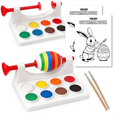 Productafbeelding van Paaseieren verfset - Eierverfmachine - Paaseieren decoratie set - 2 stuks - Met kwasten en kleurboeken - Voor eieren tot maat XL