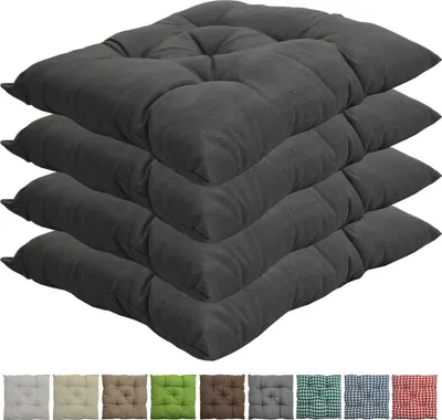 Produktbild von Stuhlkissen Genua 38x38 cm 4er Pack Sitzkissen mit Steppung, Farbe:Grau
