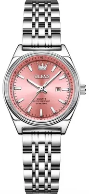Image de Montre femme OLEVS rose et argentée avec bracelet en acier inoxydable KP41608