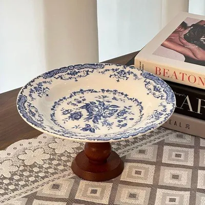 Image de Assiette ronde en céramique, 17,8 cm, bleu et blanc, style vintage, pour les desserts et les fruits