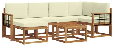 Produktbild von vidaXL Outdoor-Sofagarnitur 7 stk. Natur und Creme
