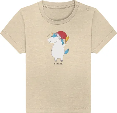 Produktbild von Mr. & Mrs. Panda Babyshirt Einhorn Weihnachtsmann 0. - 6. Monat - Natural Raw - Geschenk, Weihnachten, Gin, Kleinkind Shirt,  T-Shirt, Baumwolle Baby, Nikolaus