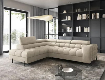 Produktbild von Ecksofa, Polsterecke, Eckcouch Wohnlandschaft Sofa mit Ottomane Eckgarnitur - Ecksofa Ferrucio L - Beige (Aura 18)