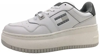 Immagine prodotto di Tommy Hilfiger, scarpe da ginnastica da donna, modello "Retro Basket Platform", con suola alta, colore bianco, con lacci