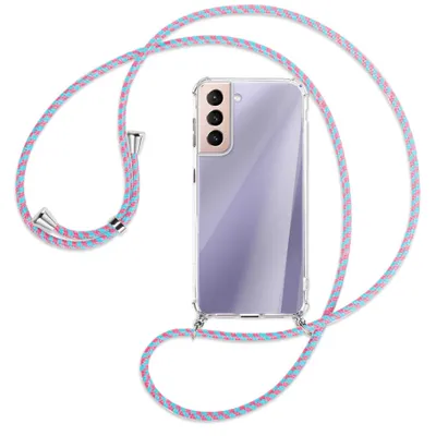 Produktbild von Handykette Backcover-Schutzhülle mit Band (Metall silberfarben) für Samsung Galaxy S21 5G - pink/mint