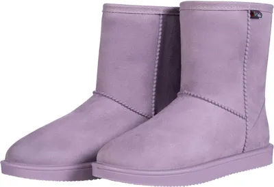 A pair of light purple boots on a white background.