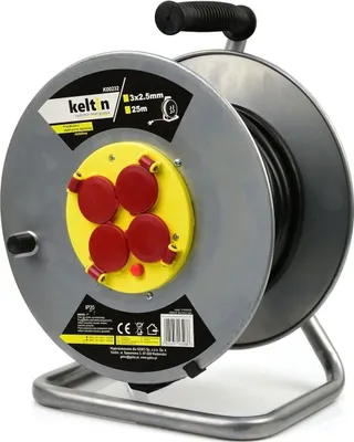Obrázek produktu pro KELTIN Prodlužovací kabel na bubnu 4 zásuvky 25m 3x2,5mm, kovový K00232