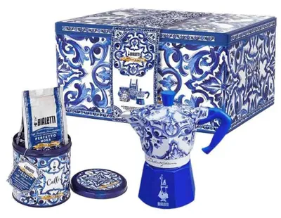 Produktbild von Bialetti 0005414, Mokka-Kanne, Blau, Weiß, 3 Tassen, Gemahlener Kaffee, 1 Stück(e)