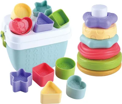 Produktbild von Biobasierter Formensortierer und Spielzeugstapel von Playgo – 19-tlg.