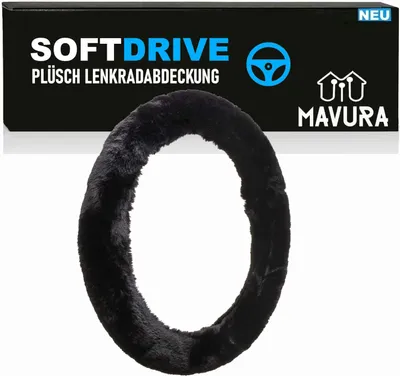 Image de SOFTDRIVE Housse de volant pour voiture Housse de volant en peluche pour l'hiver Housse en fourrure moelleuse