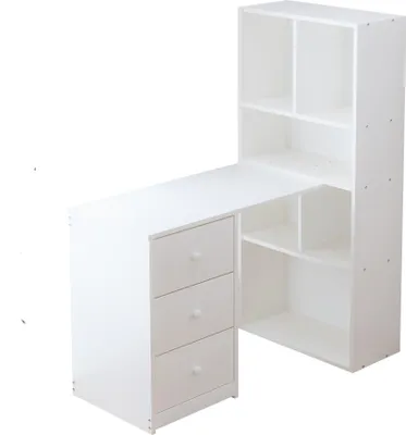 Produktbild von Merax Eckschreibtisch mit Bücherregal, Schreibtisch mit 4 Regalfächern und 3 Schubladen, platzsparend, Weiß