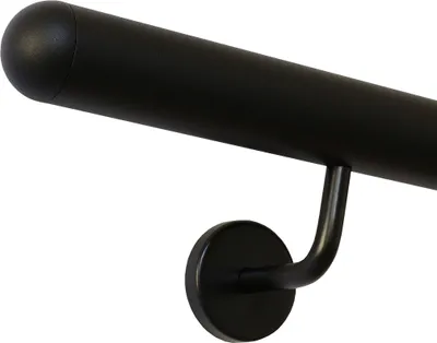 Produktbild von Handlauf schwarz pulverbeschichtet V2A Edelstahl Geländer innen außen wetterfest beständig 0,3m - 6m aus einem Stück Variante:30 cm mit 2 Halter halbrunde Kappe