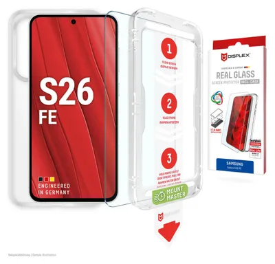 Produktbild von Displex Panzerglas + Schutzhülle für Samsung Galaxy S26 FE, kratzer-resistent, Samsung, Galaxy S26 FE, Trockene Anwendung, Schmutzabweisend, Schlagfest, Kratzresistent, Transparent, 1 Stück(e)