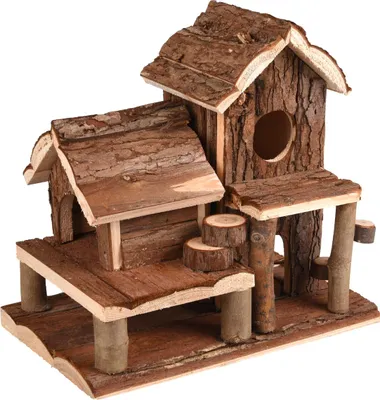 Produktbild von Flamingo Swinsy Nagerhaus aus Holz 25x16x24,5 cm mit 2 Etagen, Treppe und abnehmbaren Dächern
