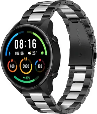 Produktbild von Strap-it Stahlarmband - Kompatibel mit Xiaomi Mi Watch Armband Ersatzarmband Edelstahl - Gliederarmband mit Faltschließe - Hochwertiges Material - für Smartwatch 22mm Armband Schwarz / Silber