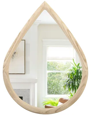 Productafbeelding van Wandspiegel, druppelvormig, natuurhout, 65 x 45 cm, landelijke stijl, vintage, geschikt voor badkamer, slaapkamer, woonkamer, decoratie