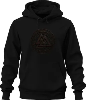Obrázek produktu pro Valknut Viking Symbol Nordic Runes Grunge Mythical Ornament Uni mikina s kapucí, černá, L