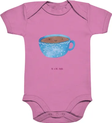 Produktbild von Mr. & Mrs. Panda Strampler Baby Kaffee Tasse 6. - 12. Monat - Bubble Gum Pink - Geschenk, Liebe, Glücklich, Lustige Sprüche, Babystrampler, Babybody, Genuss, Kurzarmbody
