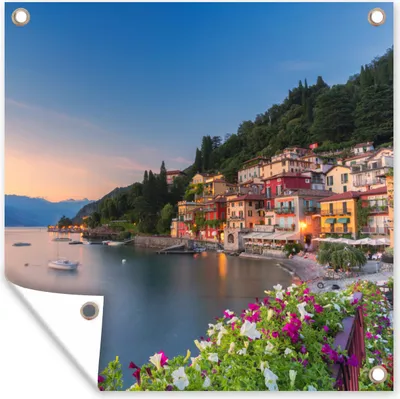 Produktbild von MuchoWow® 50x50 cm Outdoor-Poster Gartendeko Sichtschutz Garten Poster für den Garten  Italien - Sonnenuntergang - See