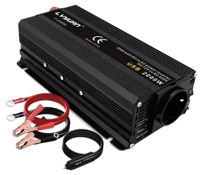 Productafbeelding van Omvormer, dubbele USB-laadpoort, overbelastingsbeveiliging, 12V 2000W 50Hz, EU-stekker, 220-240V, 12V