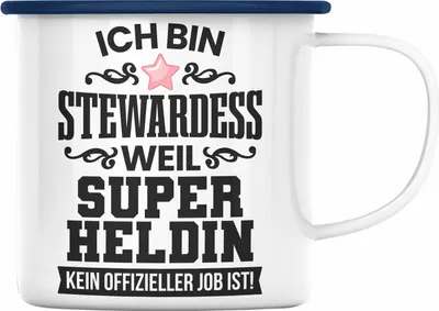 Produktbild von Trendation - Stewardess Emaille Tasse Geschenk für Stewardessin Lustiger Spruch Emaille Emaille Tasse (Blau)