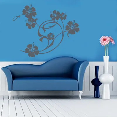 Produktbild von Wandtattoo - Wandaufkleber - Wandtattoo "Hibiskus Swirl" - 74cm x 58cm anthrazit - Dekoration Küche Wohnzimmer Wand