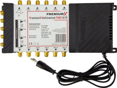 Produktbild von PremiumX PXMS 9/12 Multischalter mit Netzteil Multiswitch 2 SAT für 12 Teilnehmer
