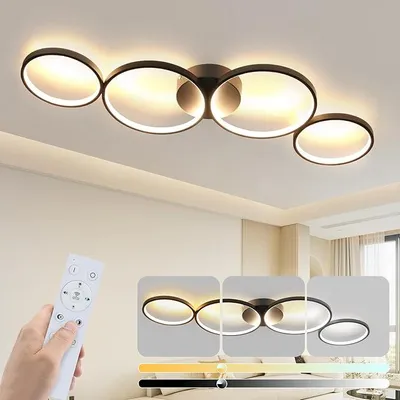Produktbild von ZMH LED Deckenlampe Dimmbar Modern Wohnzimmerlampe 4 Flammig Ringoptik, 55W Schwarz Innen Deckenleuchte 88cm für Schlafzimmer Wohnzimmer