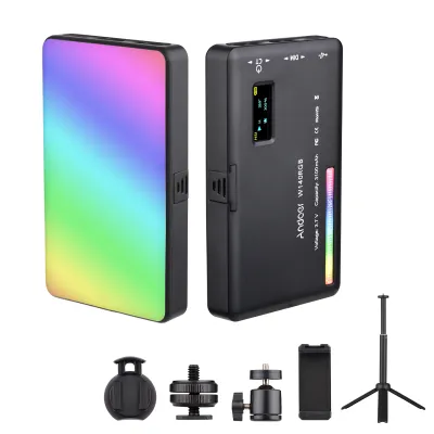 Produktbild von Andoer W140 RGB LED-Videobeleuchtungs-Kit Taschen-Videokonferenzbeleuchtung CRI95+ 2500K-9000K Dimmbar 20 Lichteffekte mit Desktop-Stativ Kugelkopf-Telefonhalterung Computerclip Kaltschuh-Adapter fuer mobiles Vlog Live-Streaming Online-Meetings