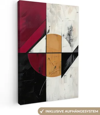 Produktbild von MuchoWow® - Leinwandbilder - Modern - Abstrakt - Geometrisch - Rot - Industriell, Wandbild, Wanddeko Bilder Wohnzimmer, 40x60 cm